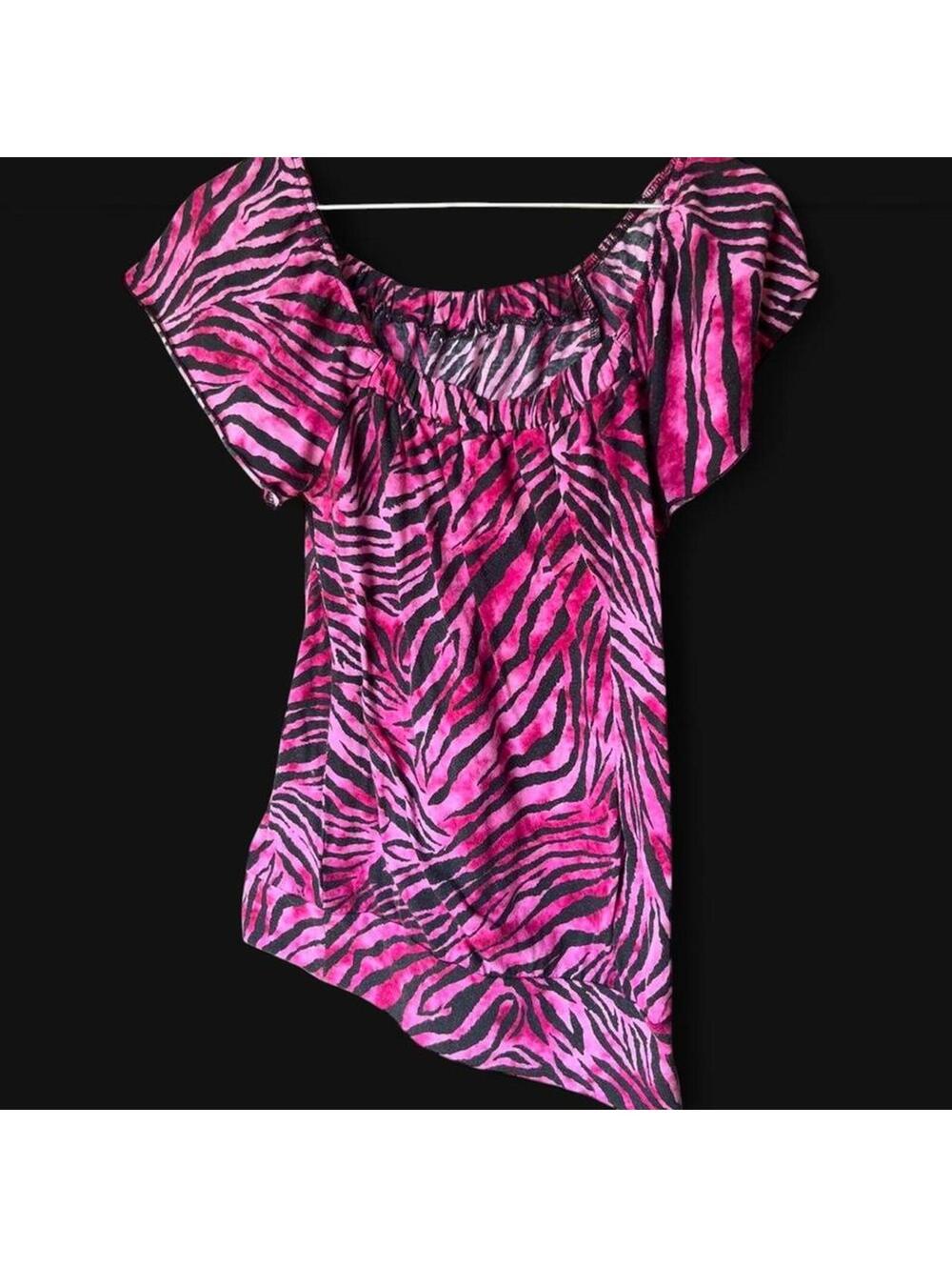 Vintage Y2K Pink zebra print off the shoulder top